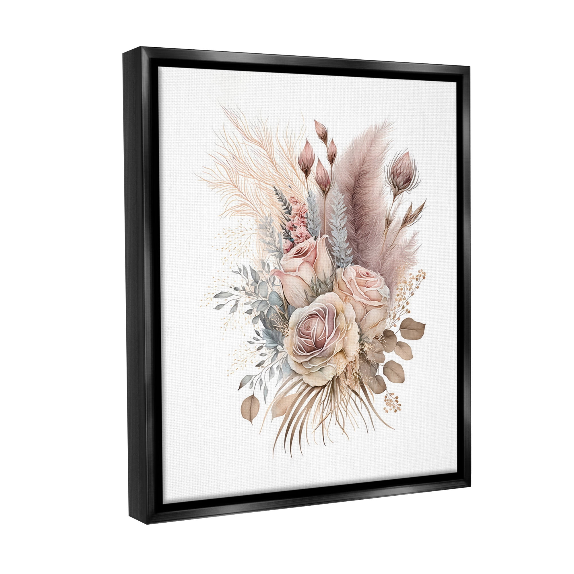 Stupell Industries Boho Neutral Roses Botanical & Floral Painting Black Floater Framed Canvas Art Print Wall Art, 17 x 21