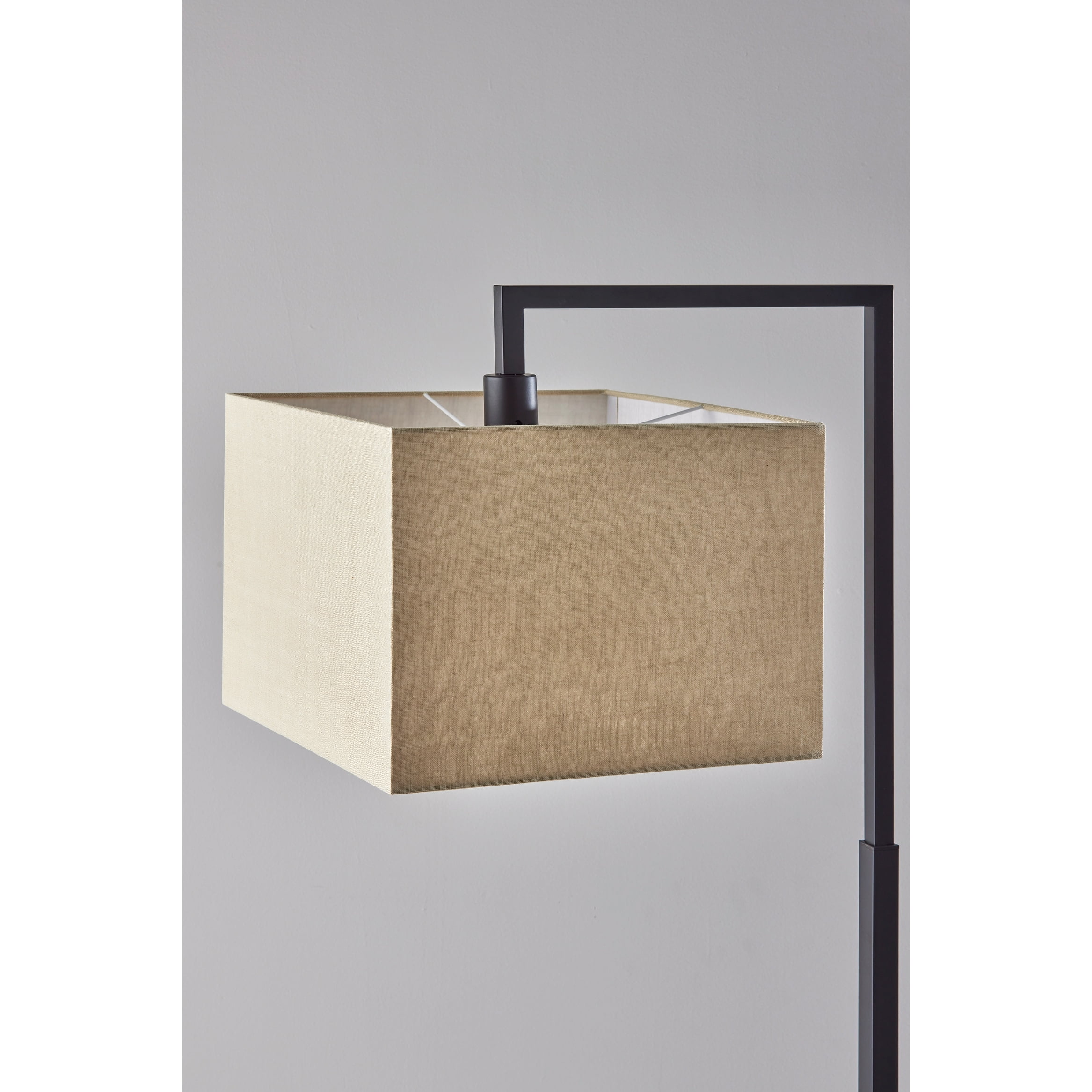 Adesso Richard Floor Lamp, Black, Beige Textured Fabric Shade