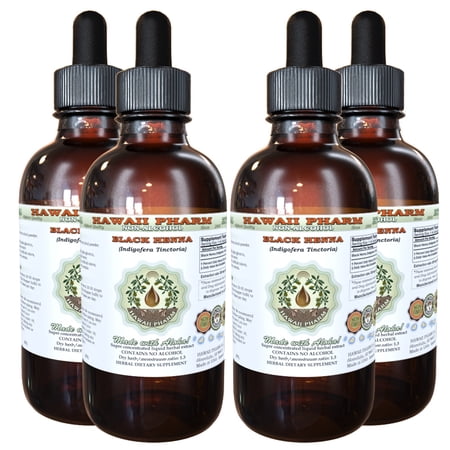 Black Henna (True Indigofera tinctoria) Glycerite, Powder Alcohol-Free Liquid Extract, True Indigo, Glycerite Herbal Supplement 4x4 oz