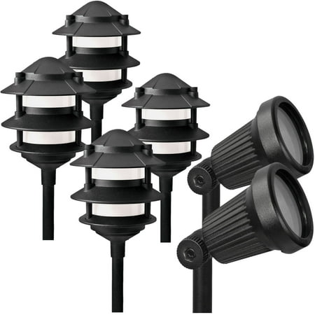 - PARADISE NEW Black Cast Aluminum Low Voltage Home Landscape Lighting 6 Piece Set