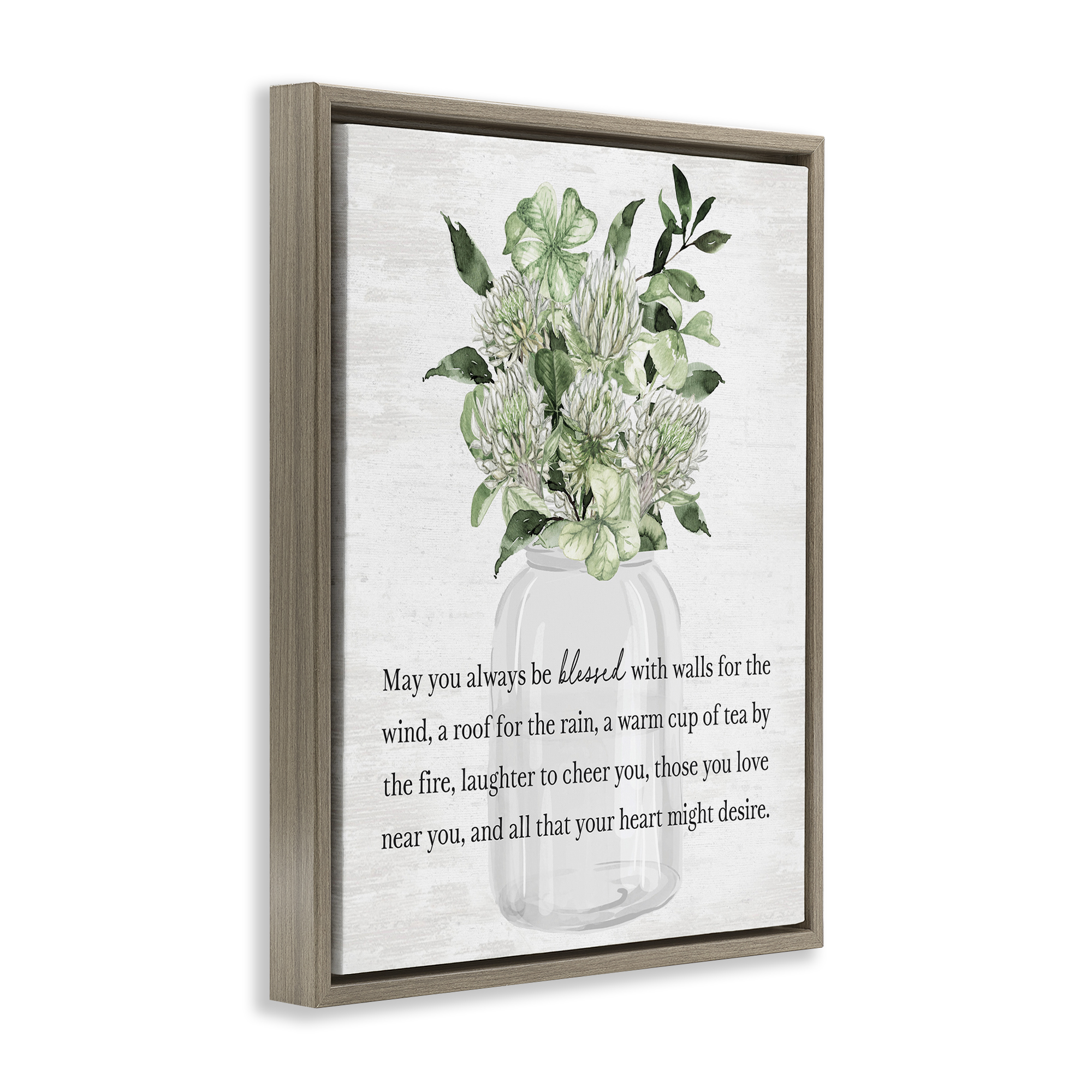 Stupell Industries Spring Floral Blessing Botanical & Floral Painting Brown Floater Framed Canvas Art Print Wall Art, 17 x 21