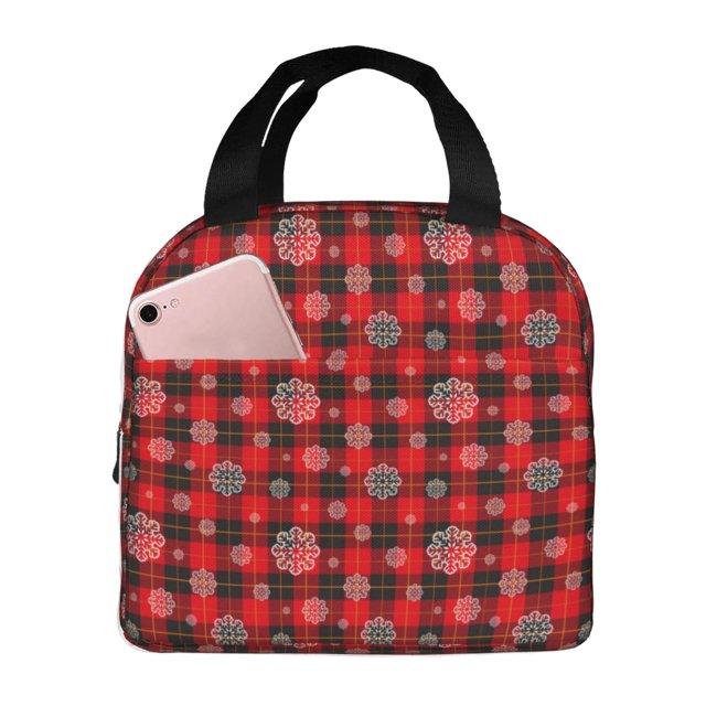 Disketp Snowflakes On A Buffalo Plaid Bolsa Térmica para Almuerzo para Hombre y Mujer, Ideal para Trabajo, Senderismo y Picnic