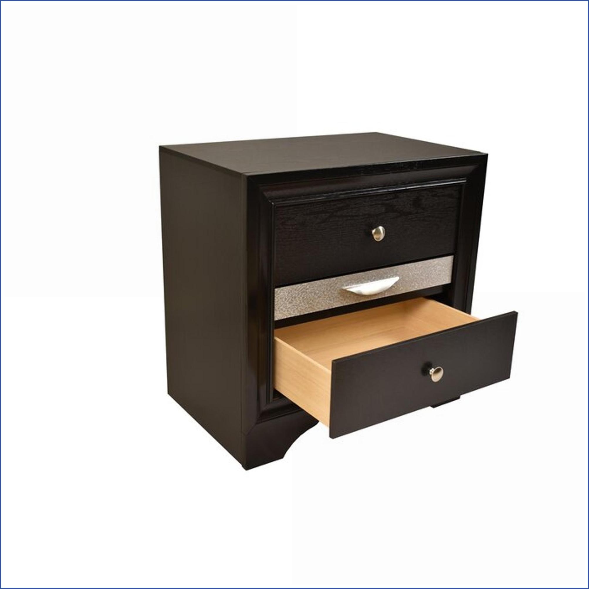 Bedroom Set for Master/Guest Room, Traditional Queen 4 PC Storage in Black Engineered Wood | Black | Wood