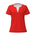 thumbnail image 3 of Naloa Red Print T-Shirts Short Sleeve V Neck Tees for Women Fashion Tops Trendy Lightweight Soft Casual Summer Outfits Clothes, 3 of 5
