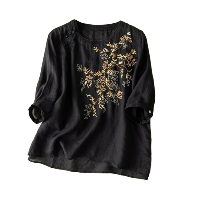 Mujeres Manga Corta de Verano Tops Color Sólido Encaje Coser Cuello de la Tripulación Casual Top, Blusa de Tela Suave Flexible, Lavado a Mano Primavera Verano