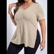 thumbnail image 4 of Blusas de Talla Grande para Mujer, Informales, con Cuello en V, Corta y Dobladillo Dividido, para Verano Albaricoque 4XL, 4 of 8