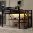 thumbnail image 3 of Leumius Queen Loft Bed with Desk & Charging Station, Queen Size Metal Loft Bed with Stairs and Light for Kids Teens, Black, 3 of 12