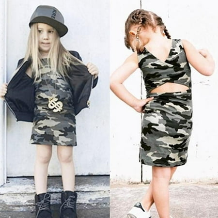 Princess Toddler Kids Clothes Girl Baby Casual Party Camouflage Backless Dresses