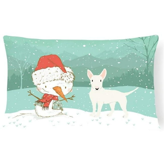 White Bull Terrier Snowman Christmas Canvas Fabric Decorative Pillow