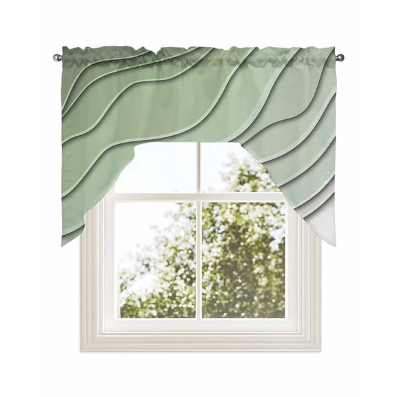 Geometric Sage Green, Kitchen Curtains Swag Valance for Windows/Bathroom/Cafe, Gradient Contemporary Stripes Rod Pocket Drape Panel Swag Curtains Valance for Bedroom/Living Room 56"x36"