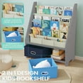 thumbnail image 4 of 4 Tier Kids Book Shelf, Wooden Kids Book Rack, Grey Kids Bookshelf with Toy Storage Organizer, Toddler Sling Bookshelf for Boys, Girls, Kids Room, Blue, 4 of 8