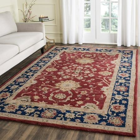 SAFAVIEH Anatolia Nathan Traditional Wool Area Rug, Red/Navy, 6' x 9'
