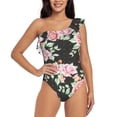 thumbnail image 2 of Yiaed Rose Flowers Print Women One Piece Swimsuits Tummy Control One Shoulder Bathing Suits Pattern Ruffle Swimwear-X-Large, 2 of 8