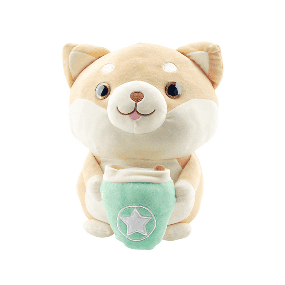 Stuffed Animal Shiba Dog with Drink, Plush Toy Shiba Dog