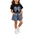thumbnail image 3 of YHAJDS Girl 2 Piece Summer Outfits Bow Short Sleeve Crewneck Tee Elastic Waist Jeans Shorts Set, 3 of 7