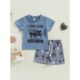 thumbnail image 2 of Toddler Boy Summer Clothes Suits Letter Cow Head Print Short Sleeve T-Shirts and Elastic Waist Shorts 2Pcs Set, 2 of 8