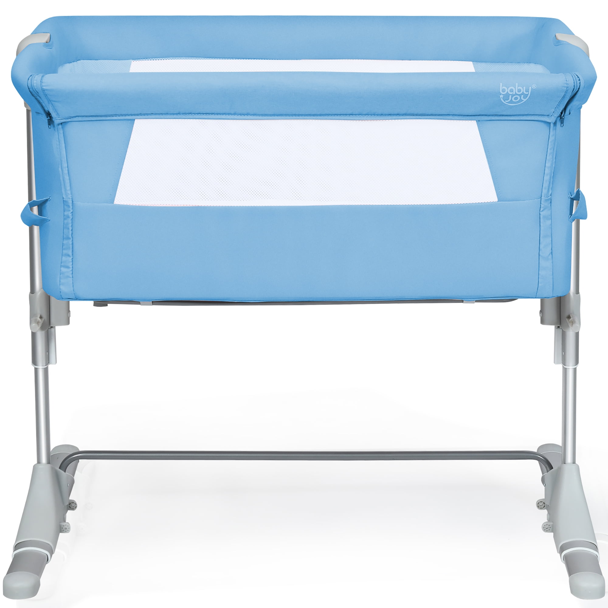 Costway Baby Playard Bassinet Bed Side Crib Infant Sleeper Breathable Mesh with Carrying Bag Blue