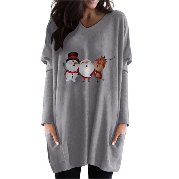 Mujeres moda cuello redondo Navidad manga larga Tops blusa pulóver sudadera Fridja FKASFK2029