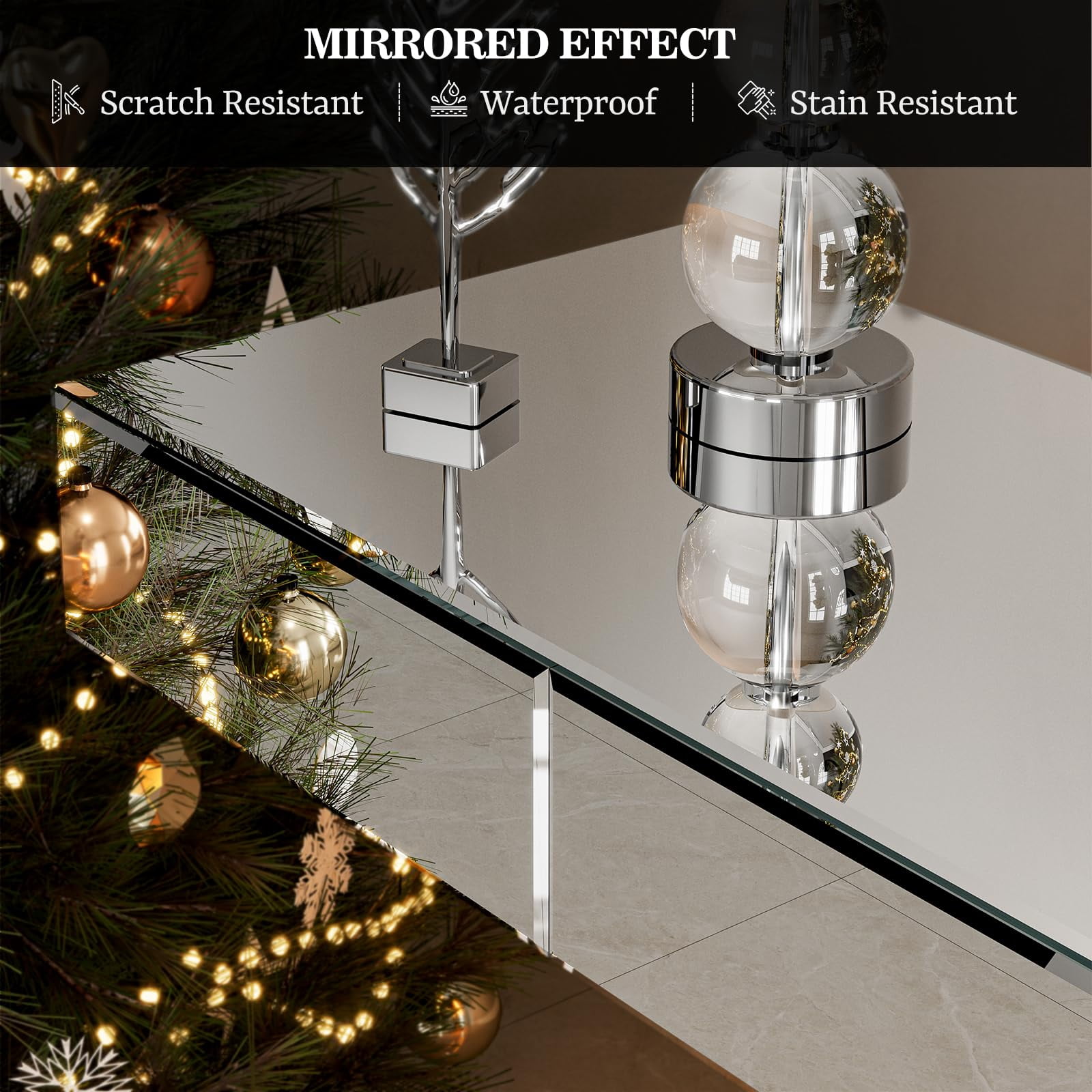ARICOEASY Modern Mirrored Console Table with Large Drawer for Living Room, Hallway, Foyer, Entrance
