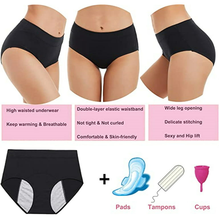 Design Comfort Panties Leak Proof 6 PAIR PERIOD MENSTRUAL UNDERWEAR BLACK  XS LRG