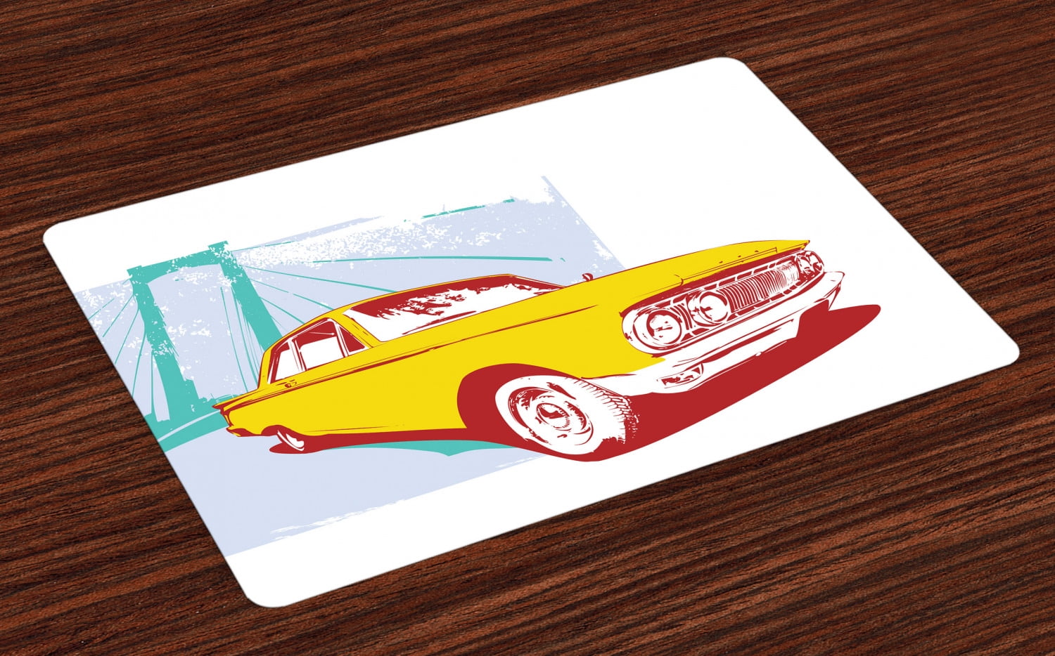 Vintage Car Placemats Set of 4 Artwork with Old Vintage Custom