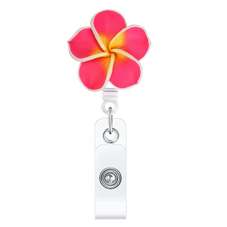 Badge Reel 3D Handcrafted Plumeria Shape Elegant Retractable Flower Badge  Clip Office Supplies Clear Plastic 