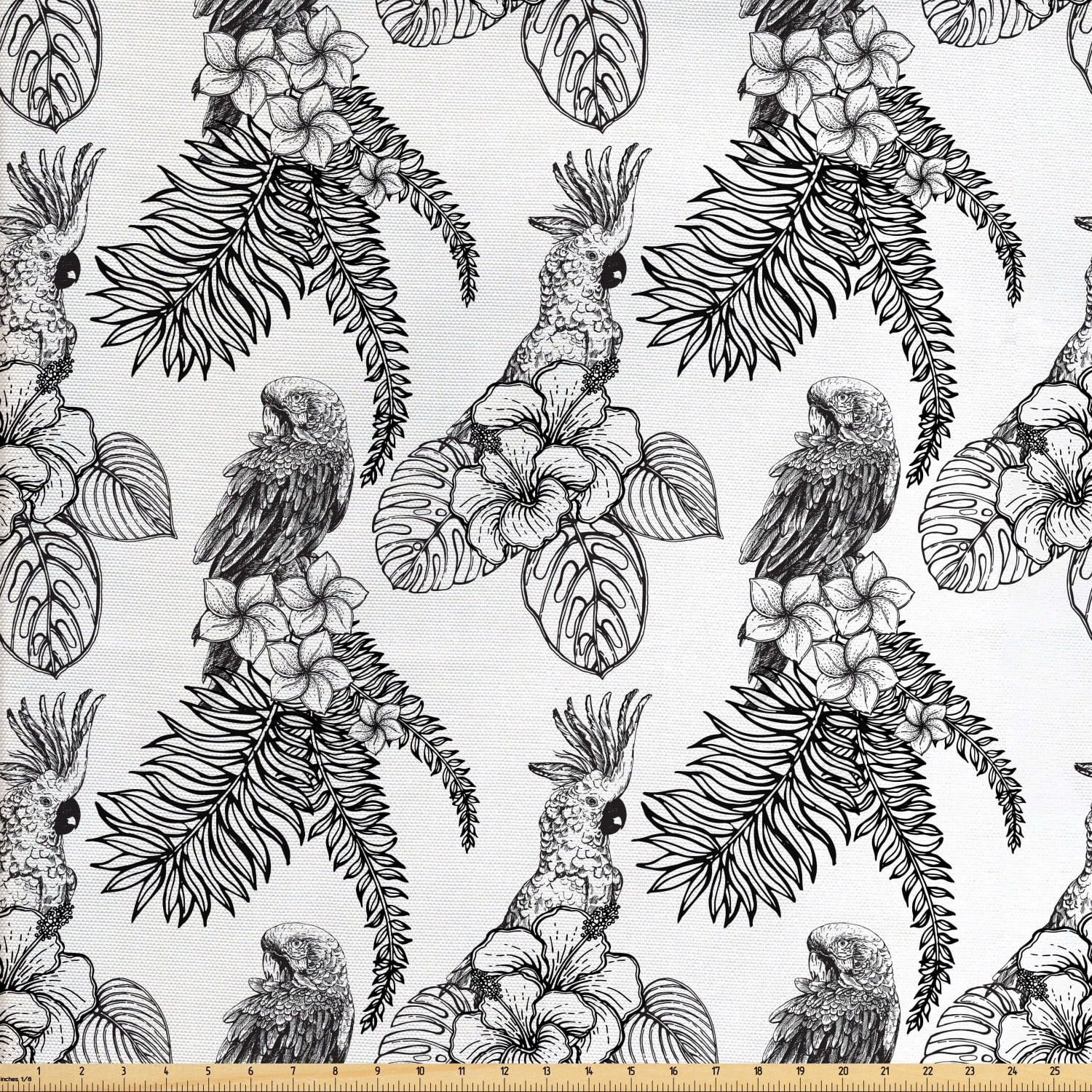Bird Print Fabric by The Yard, Tropical Plants and Exotic Birds