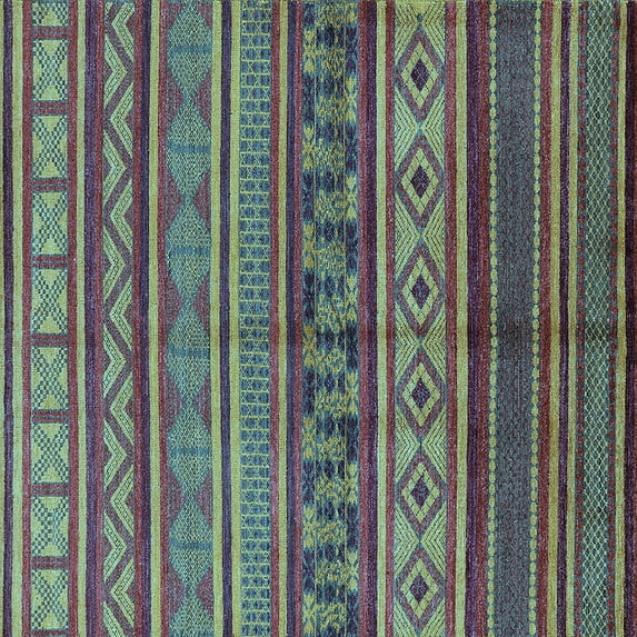 Ahgly Company Indoor Square Oriental Light Blue Industrial Area Rugs, 6' Square