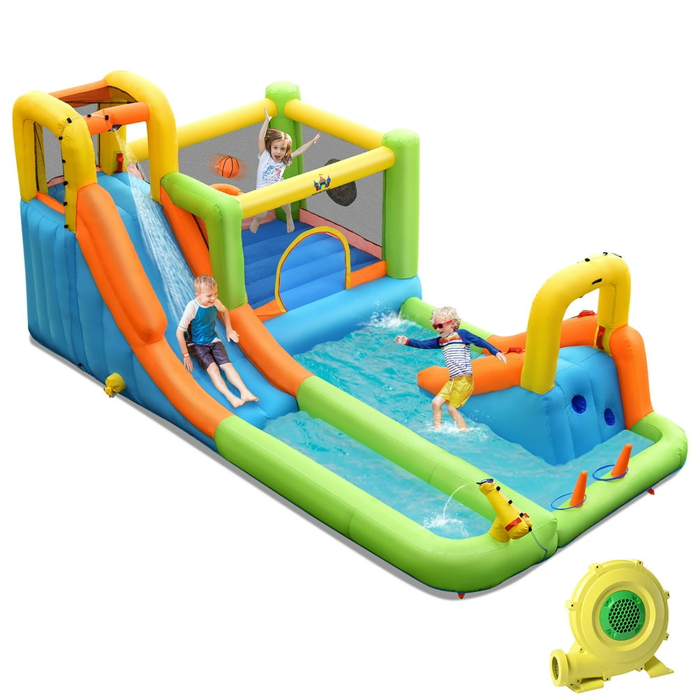 costway inflatable moonwalk slide bounce house with storage bag