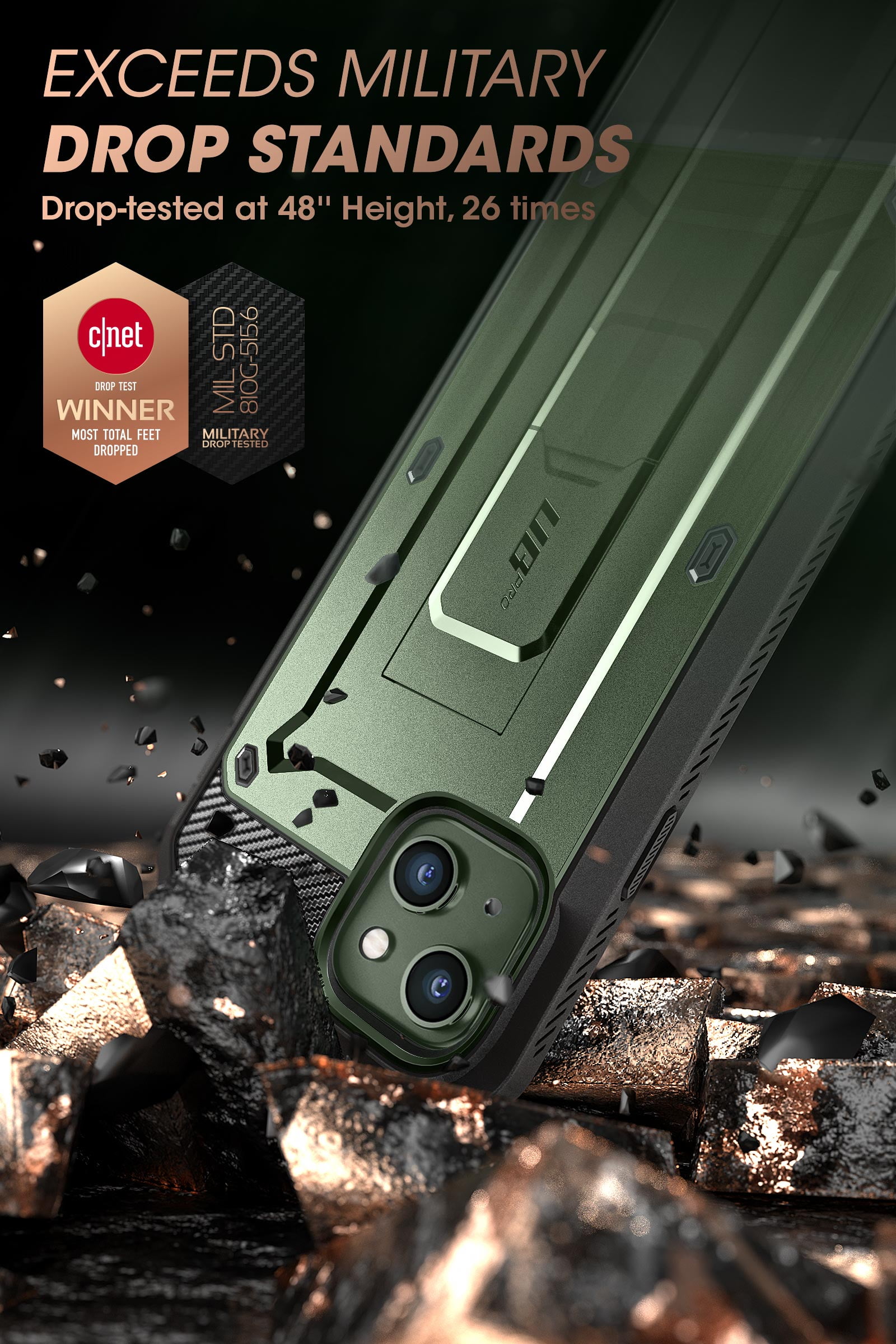 SUPCASE Unicorn Beetle Pro Series Case for iPhone 13 (2021 Release) 6.1 Inch, Built-in Screen Protector Full-Body Rugged Holster Case (Guldan)