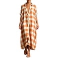thumbnail image 3 of ibiyuan Linen Maxi Dress Women Short Sleeve Button Down Casual Cotton Shirt Dress Loose Summer Gingham Beach Cover Up, 3 of 6