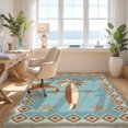 thumbnail image 3 of Design&I 8'x10' Washable Area Rug Sleek Flatweave Pet Friendly Surf Nautical Surfboard Arching Palms Geometric Stripe Vintage for King Size Bedroom, Under Bed, 3 of 7