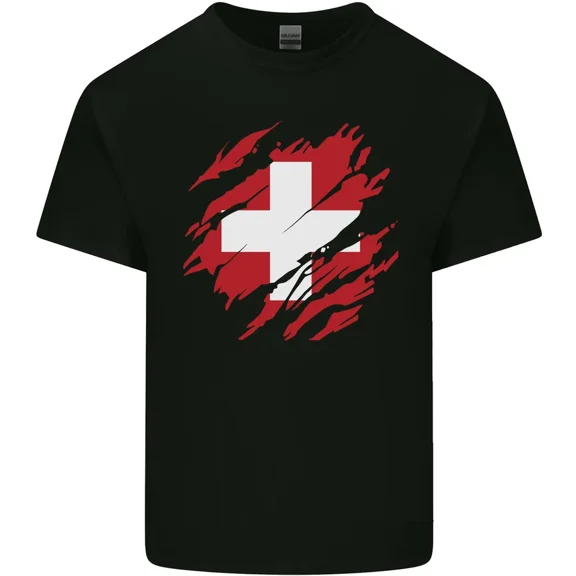 Torn Switzerland Flag Swiss Day Football Country Pride Sport Cotton Tee,for unisex up to 5XL