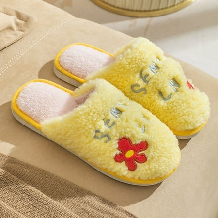 

Daznico Warm Slippers Winter Couples Wimen Warm Home Baotou Plush Soft Bottom Comfortable Solid Color Flat Cotton Mop 6.5