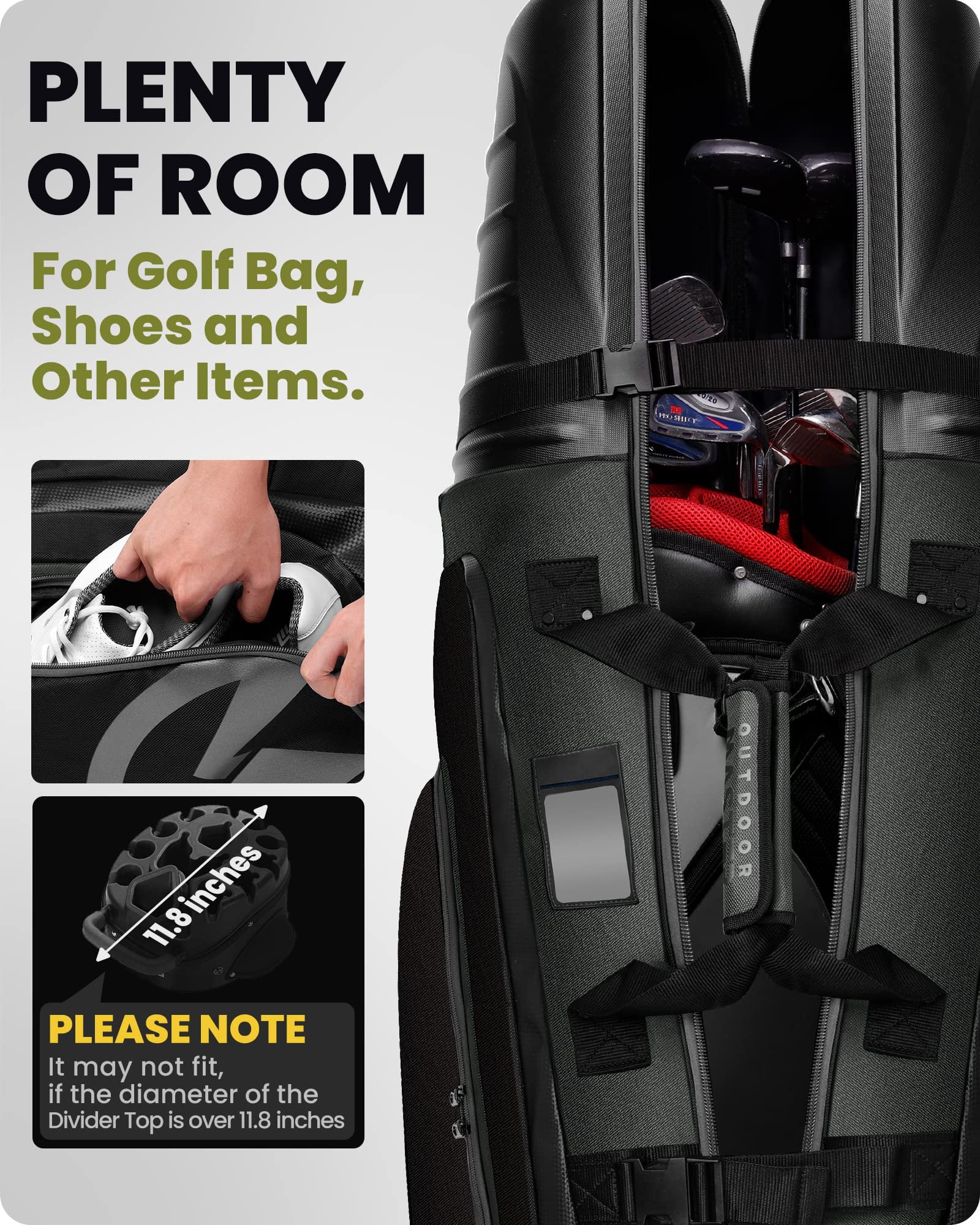 OutdoorMaster Golf Travel Bag, Hard Case Top, Wheels, Shoe