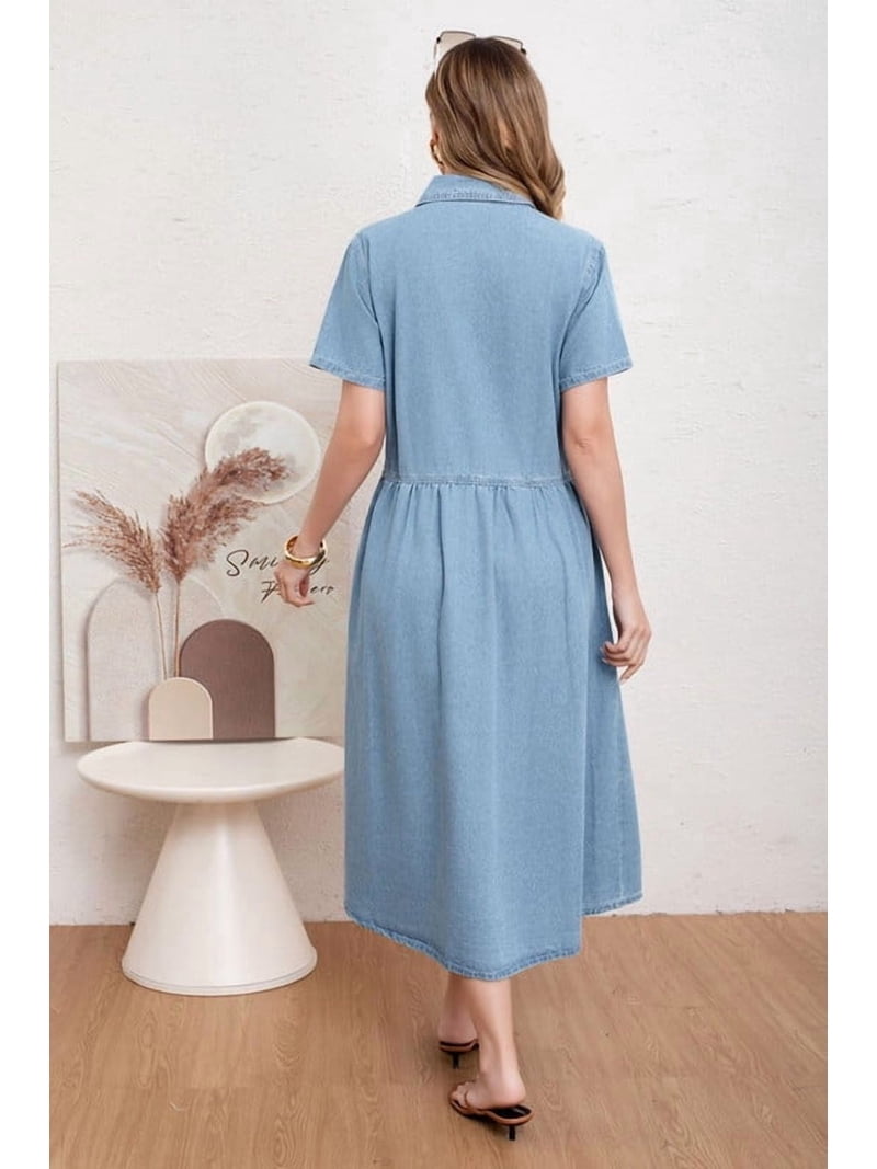 short sleeve midi denim dress Georgia Swatch:#7594c3 16 Cute Disney Dresses Belt loops Color:Multi-Frappe