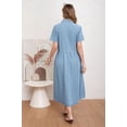 thumbnail image 5 of utcoco Womens Denim Dress Lapel Short Sleeve Frayed Hem Jean Dresses Oversized Button Down A Line Shirt Dress, 5 of 7
