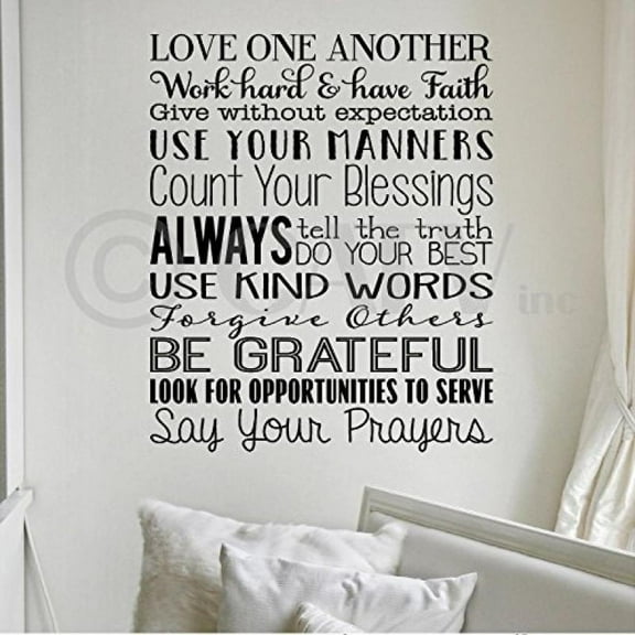 Love One Another House Rules Subway Art Wall Decal Home Quote Love Decals SIze: 22"H x 17"L - Color: Black