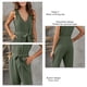 thumbnail image 5 of Women Deep V Neck Button Belted Jumpsuit Pure Color Fashionable Slimming Women Sleeveless Jumpsuit for Summer Green XXL, 5 of 6