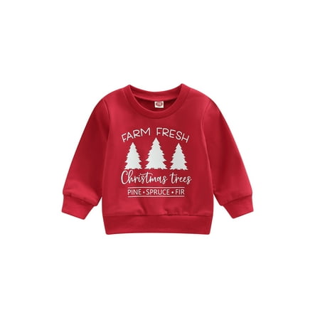 

Jkerther Baby Girls Boys Christmas Sweatshirt Tops Trees Letter Printed Long Sleeve Pullover
