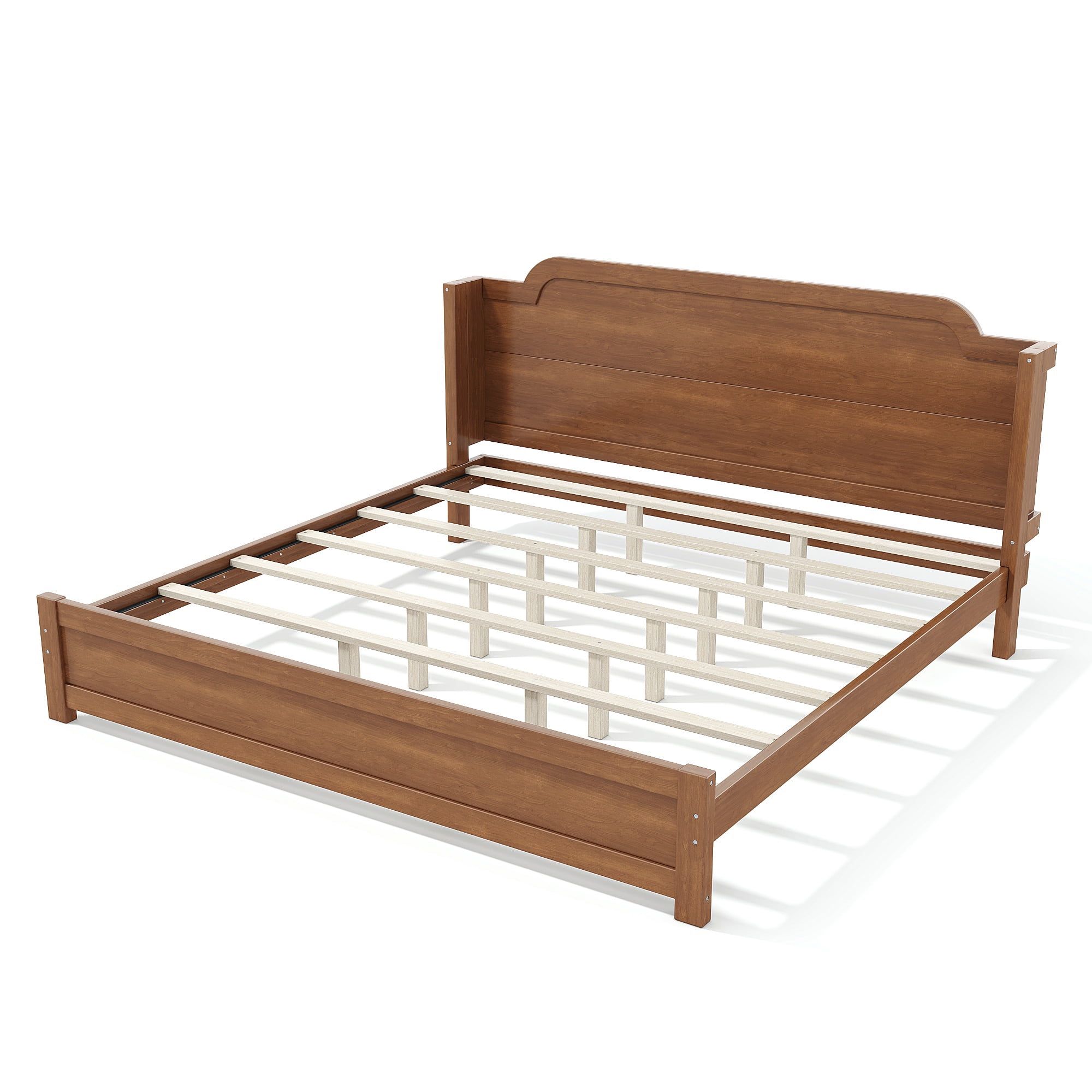 GARITIN King Solid Wood Platform Bed with Headboard, Brown Finish & Minimalist Design, Easy Assembly, No Box Spring Needed Traditional Wood Bed Frame, Brown