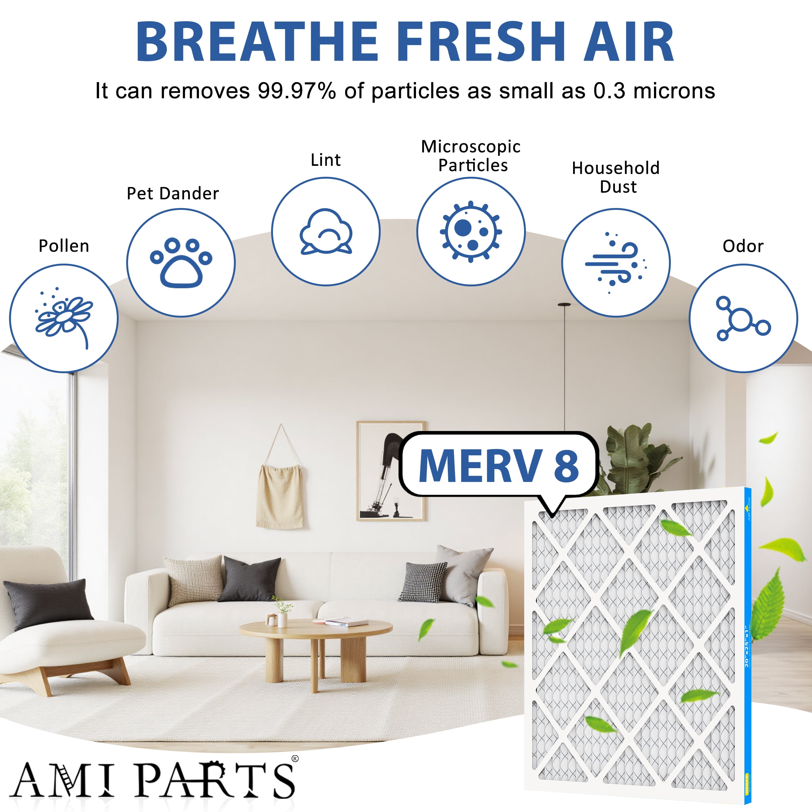 AMI PARTS 20x25x1 Air Filter MERV 8 Superior Pet Protection , Electrostatic Pleated HVAC Furnace Filter Replacement,6-Pack