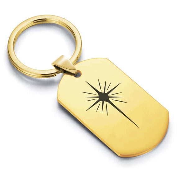 Stainless Steel Religious Star of Bethlehem Dog Tag Keychain Circle Ring