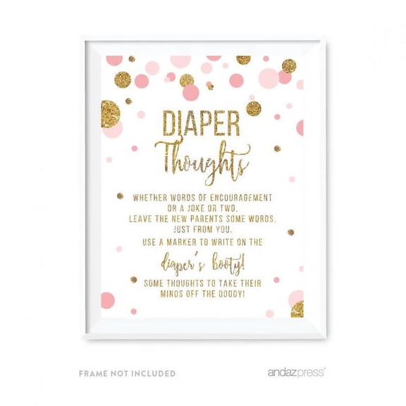 Blush Pink Gold Glitter Baby Shower Diaper Thoughts Party Sign