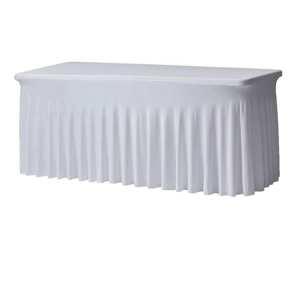 White 6 Foot 30x72 Rectangular Wavy Spandex Table Skirt by Valentina CoverCo