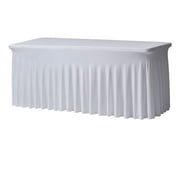 White 8 Foot 30x96 Rectangular Wavy Spandex Table Skirt by Valentina CoverCo