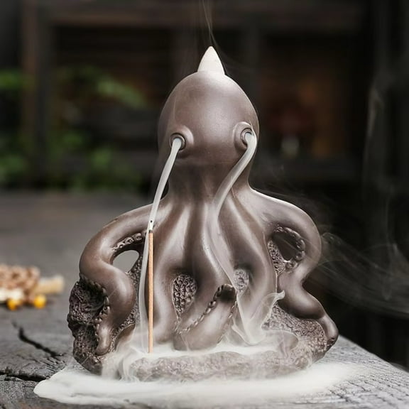 1pc Purple Clay Incense Burner with Creative Octopus Ocean Animal Backflow Incense Holder Incense Stick Burner (Without Incense)