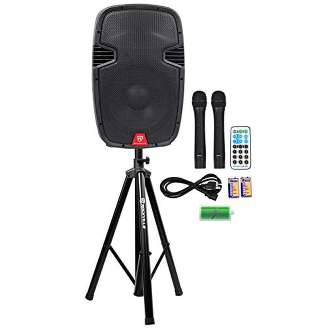 Rockville RAM12BT Haut-Parleur PA 12 Pouces Rechargeable 600 W + 2 Micros + Bluetooth + Support