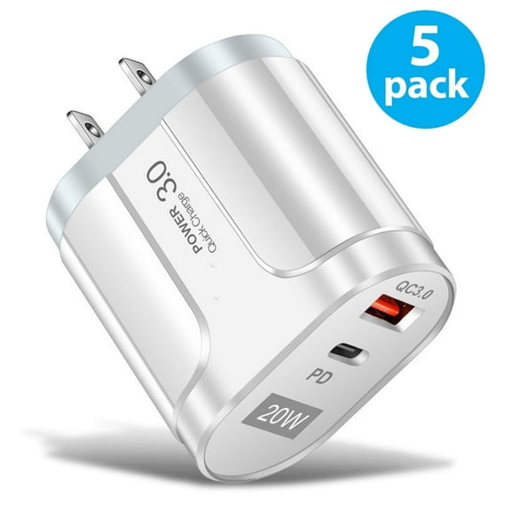20W USB C Fast Charger 5-Pack Dual Port PD Power Delivery Fast Type C Charging Block Plug Adapter for iPhone 14/13/12/11 /Pro Max, XS/XR/X, iPad Pro, AirPods Pro, Samsung Galaxy and More (White)