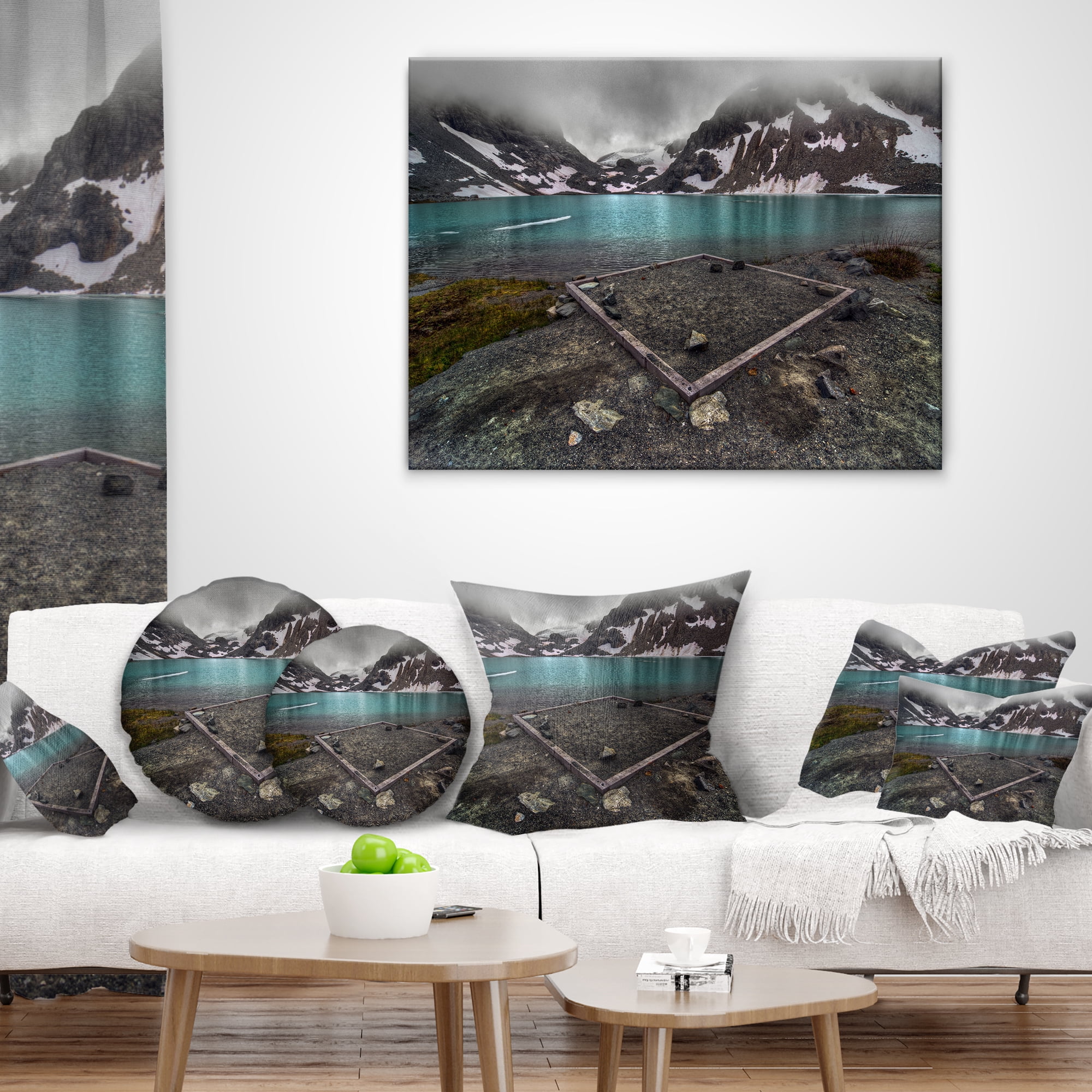 Designart Mountain Lake and Cloudy Sky - Landscape Printed Throw Pillow - 18x18